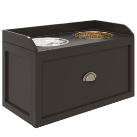 PawHut Large Elevated Dog Bowls with Storage Drawer Containing 21L Capacity Raised Dog Feeding Station with 2 Stainless Steel Bowls Brown