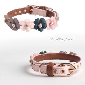 Dog Cat Collar Luxury Floral Leather Pet Collar Elegant Rhinestone Studded Neck Strap For Cats Dogs Adjustable Comfortable Everyday Accessory Lux (Option: M)