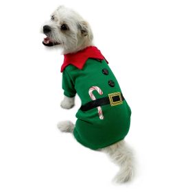 Shimmery Candy Cane Elf Bodysuit (Color: Green, size: XS)
