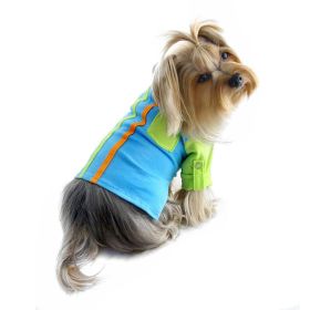 Knit Cotton Contrast Shirt with Roll Up Sleeves (Color: Green/Blue, size: M)